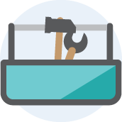 Toolbox with a hammer and spanner