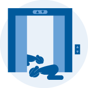 People doing Drop, Cover and Hold in elevator