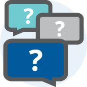 Three speech bubbles with question marks in them